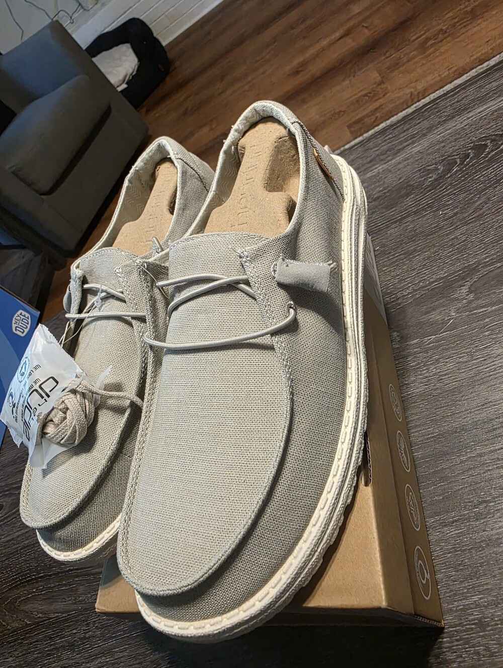 Hey Dude Women's Slip-On Loafers in Light Gray. Extra Laces Included